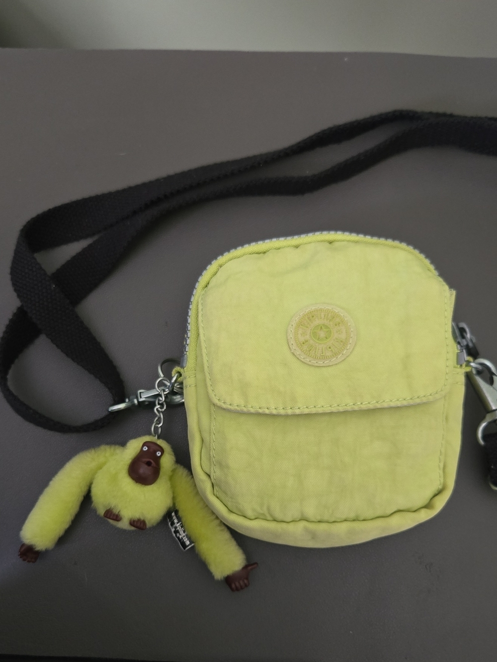 Kipling Neon Lime Crossbody Mini Bag with Monkey Charm